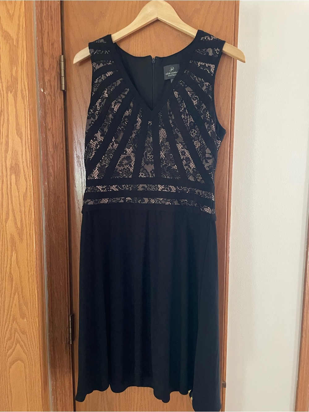 Adrianna Papell Black Lace-accented Sleeveless Midi Dress